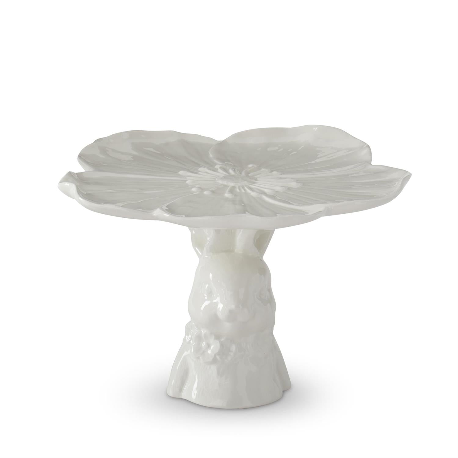 White Ceramic Easter Bunny Rabbit Embossed Flower Pedestal Dish – Cake Stand