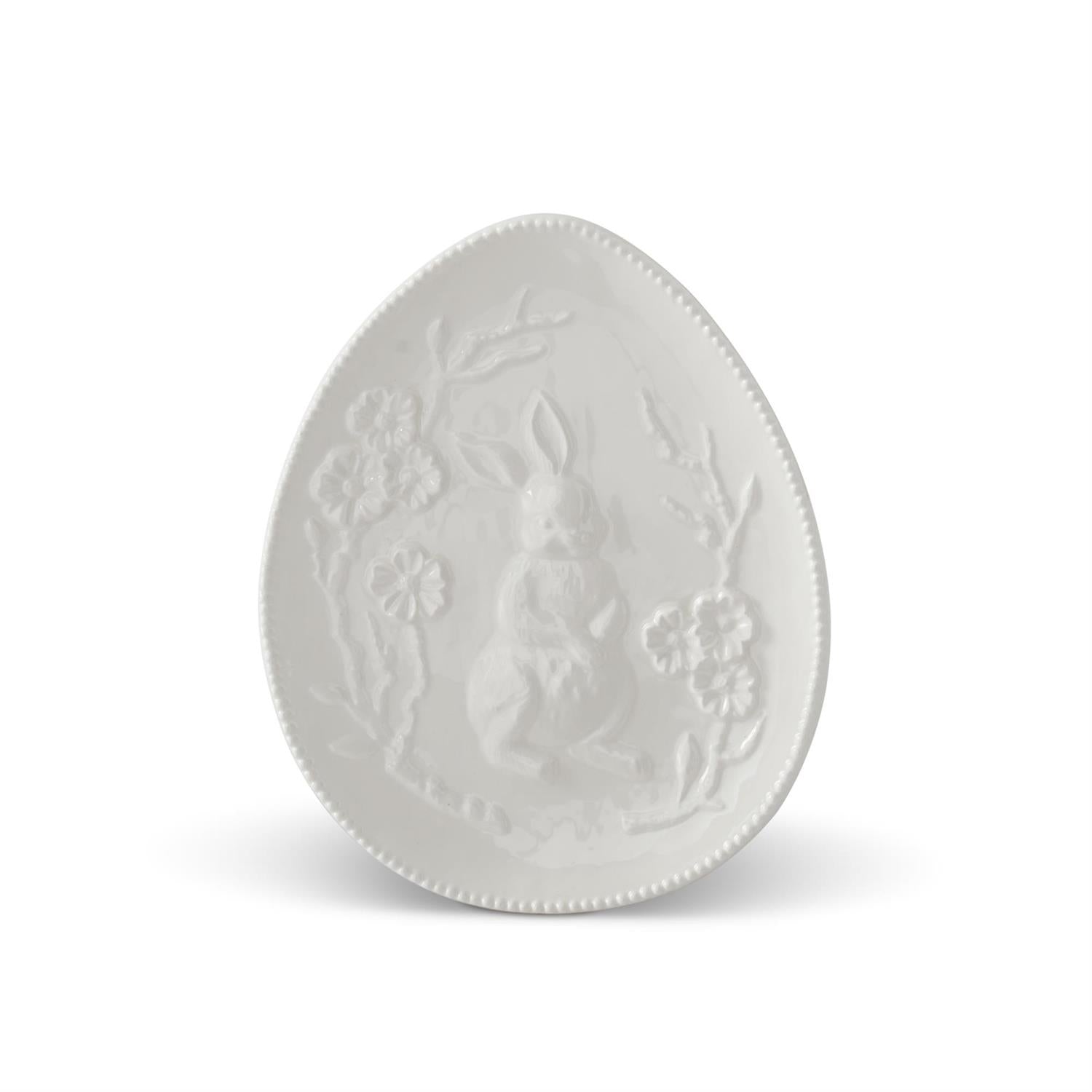 White Ceramic Easter Bunny Rabbit Embossed Egg Plate