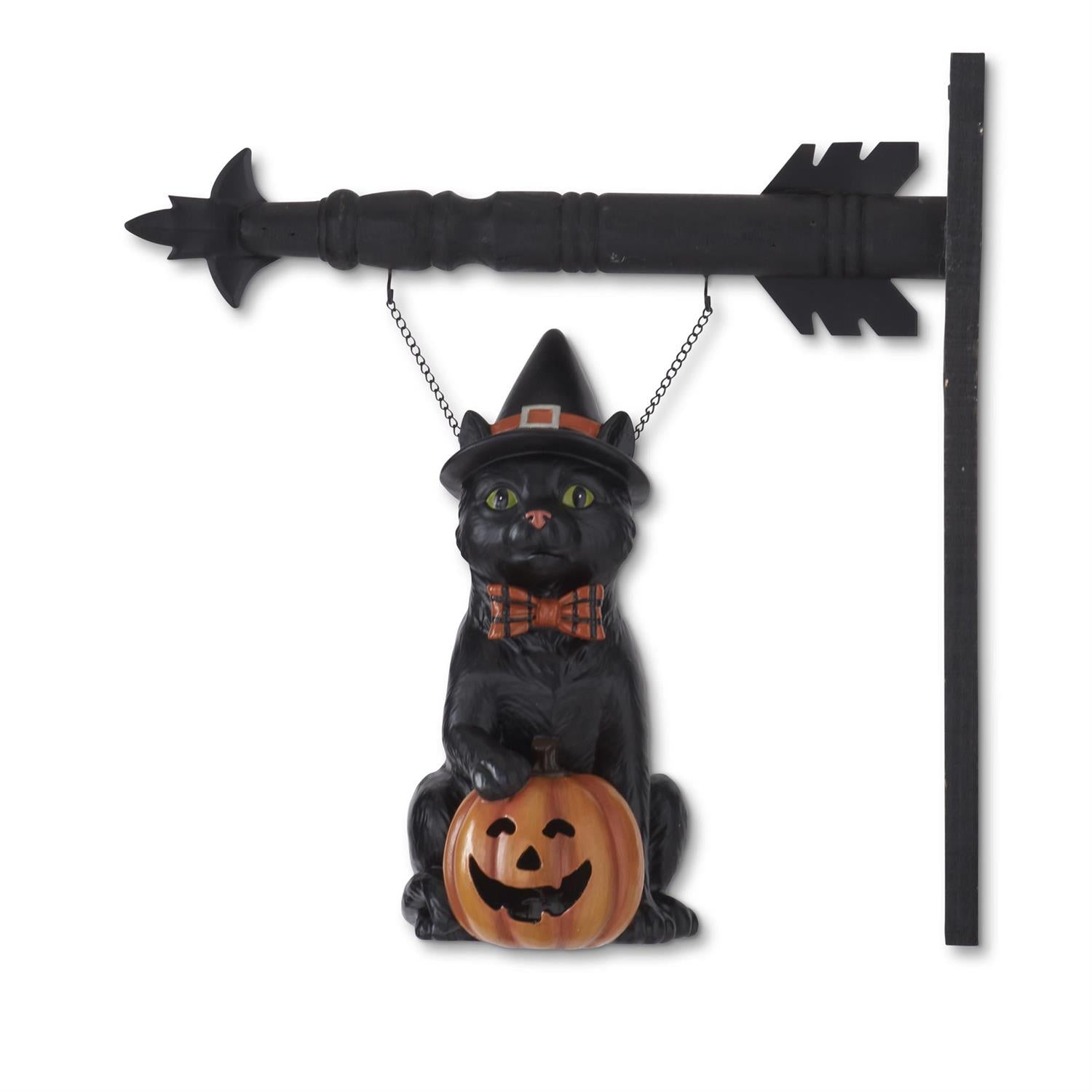 Witch Hat Black Cat & Light Up Jack-O-Lantern Hanging Arrow Replacement Sign