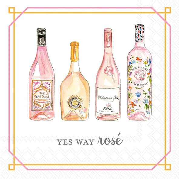 Yes Way Rose All Day Wine Bottles Paper Cocktail Beverage Napkins – 20 Per Package