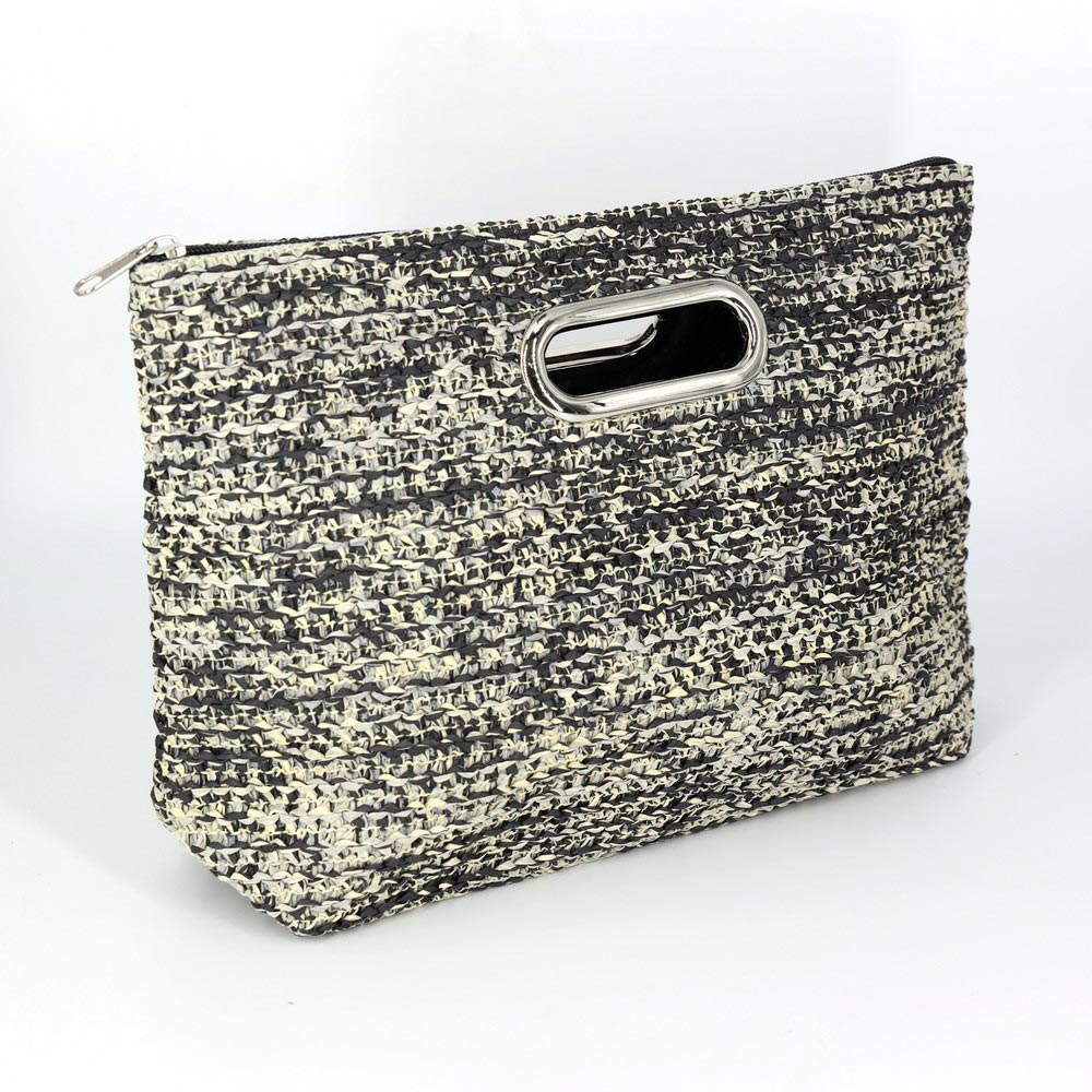 Straw Clutch Purse Bag (Black)