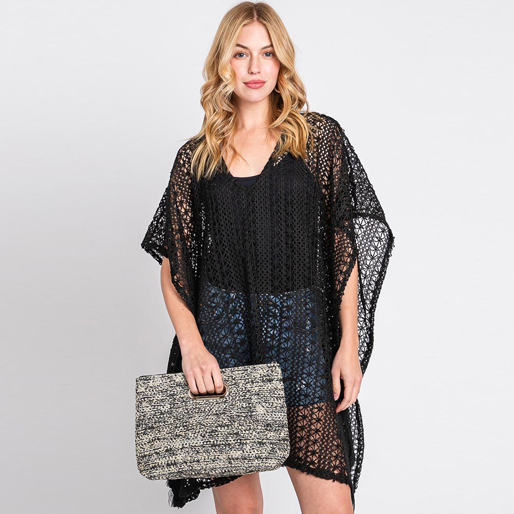 Straw Clutch Purse Bag (Black)