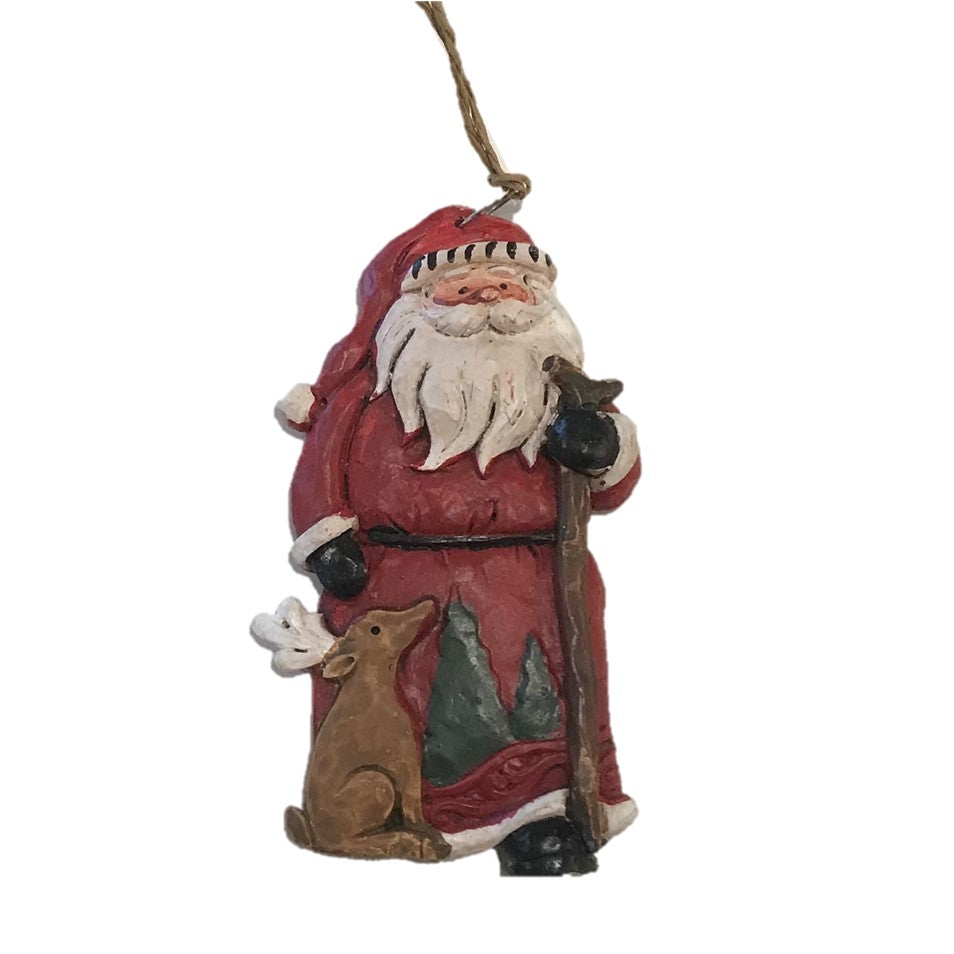 Carved Look Christmas Tree Ornament (Santa with Deer)