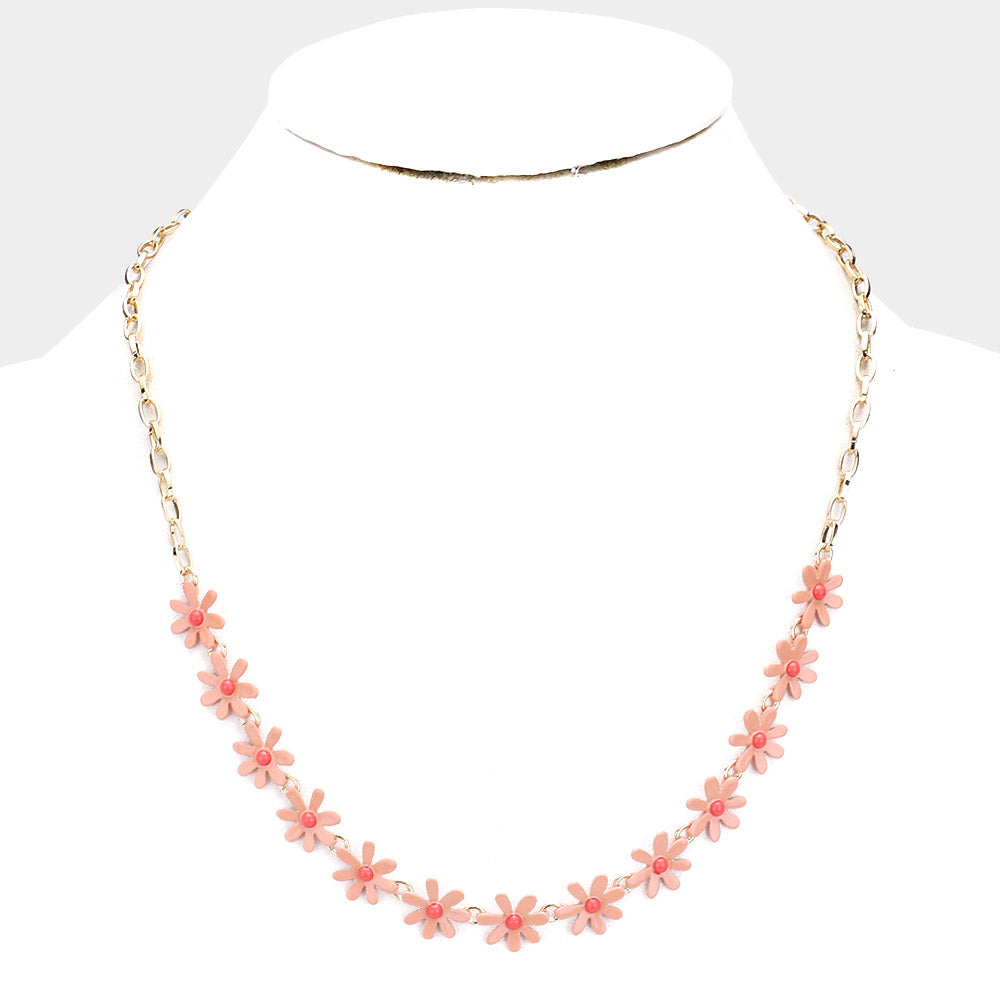 Flower Accented Collar Necklace (Pink Daisy)