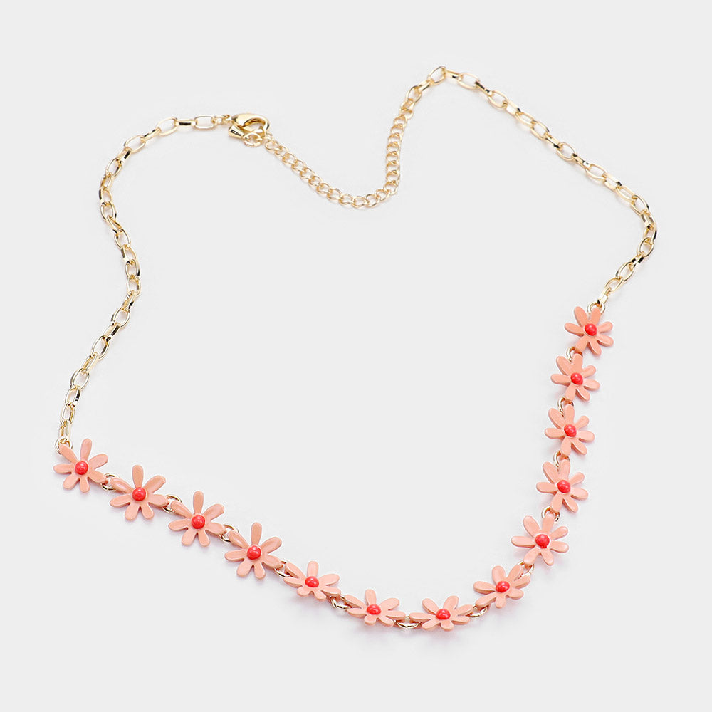 Flower Accented Collar Necklace (Pink Daisy)