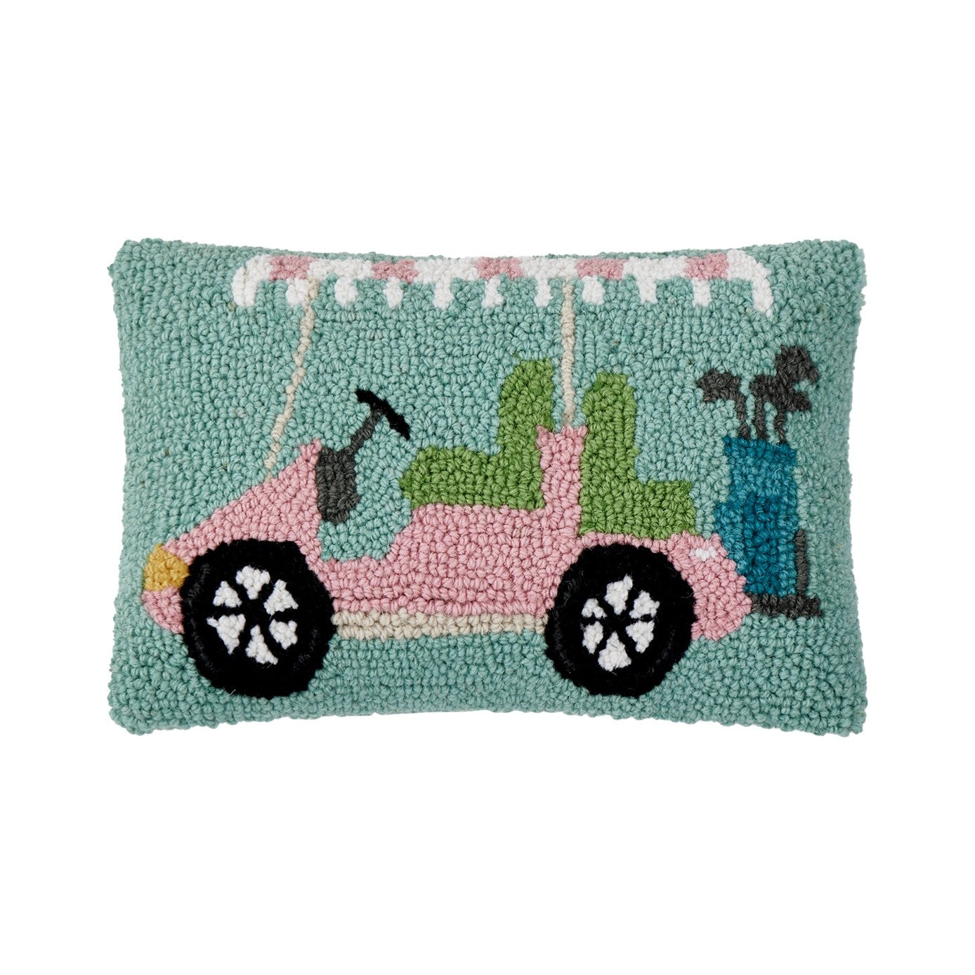 Pink & Green Golf Cart Hook Throw Pillow