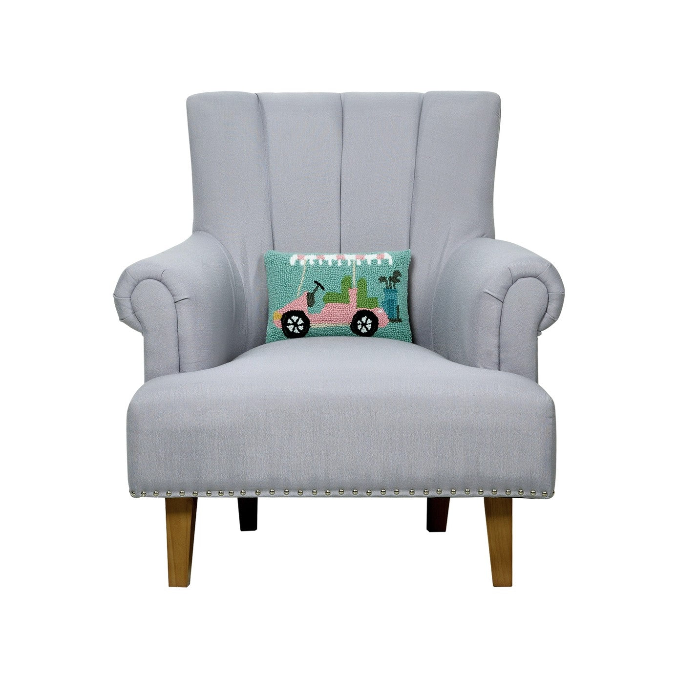 Pink & Green Golf Cart Hook Throw Pillow