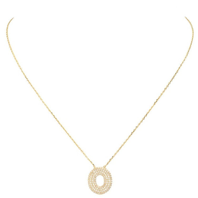 Letter O Oval Gold Dipped CZ Cubic Zirconia Monogram Pendant Necklace (Gold)