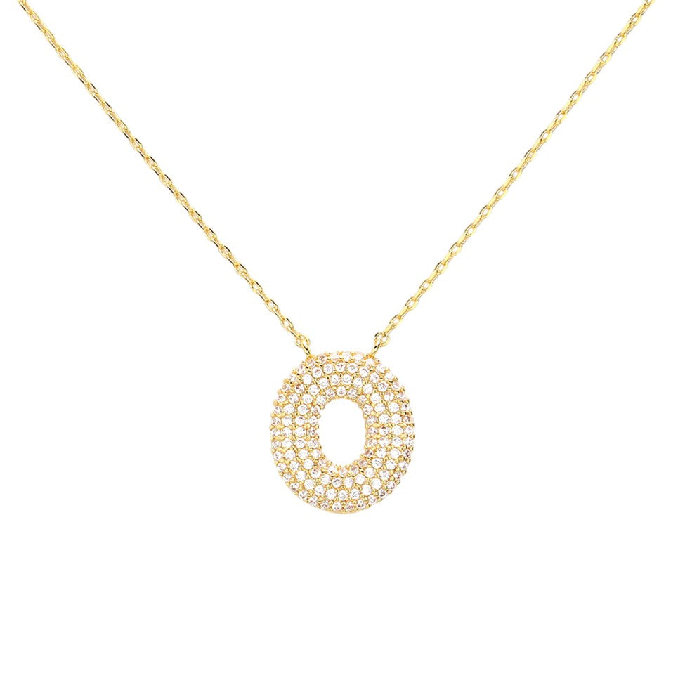 Letter O Oval Gold Dipped CZ Cubic Zirconia Monogram Pendant Necklace (Gold)