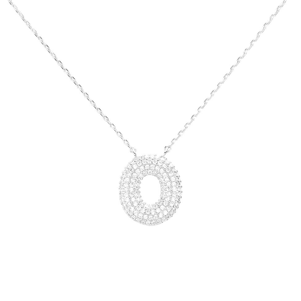 Letter O Oval Gold Dipped CZ Cubic Zirconia Monogram Pendant Necklace (Silver)