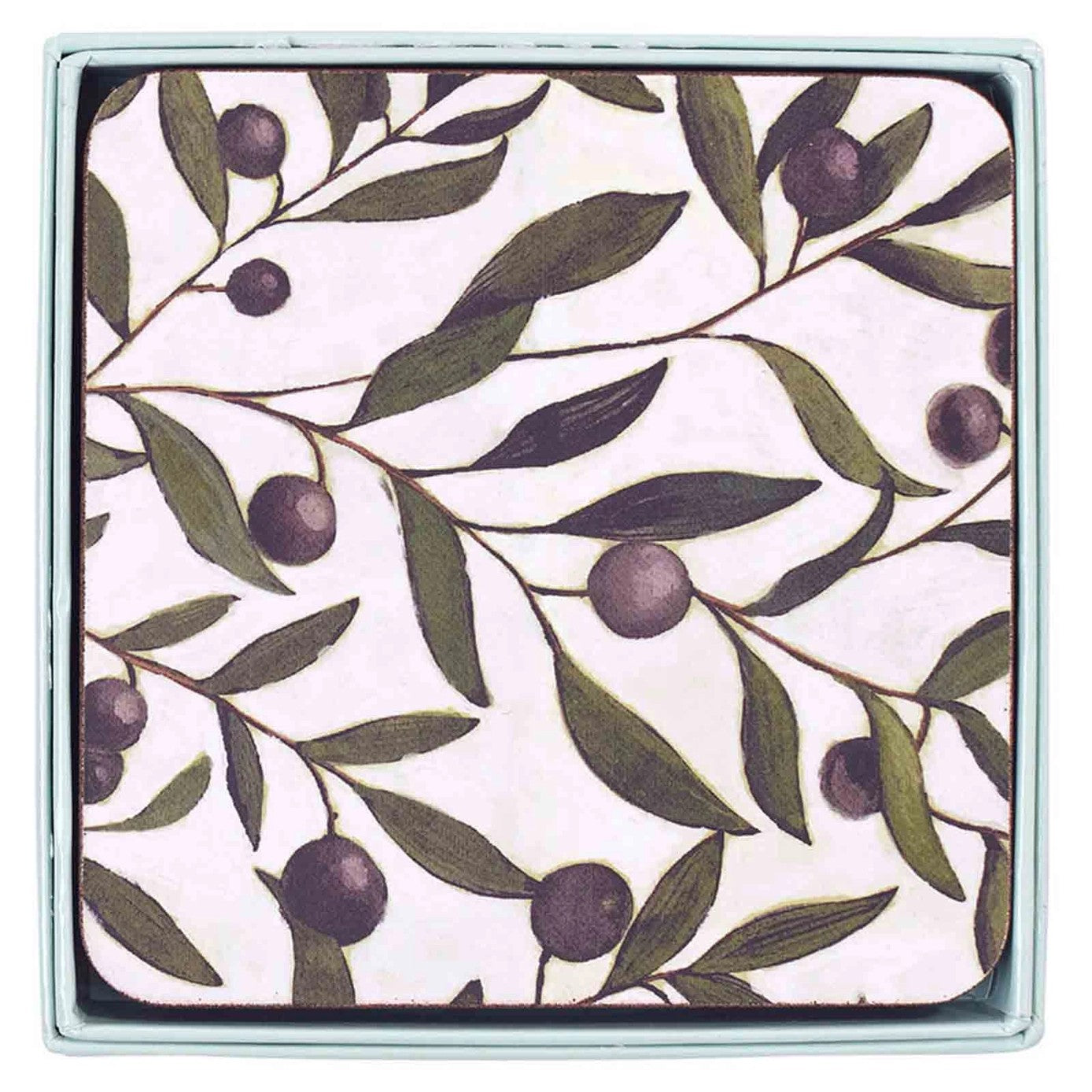 Mediterranean Olive Square Coasters, Set of 4