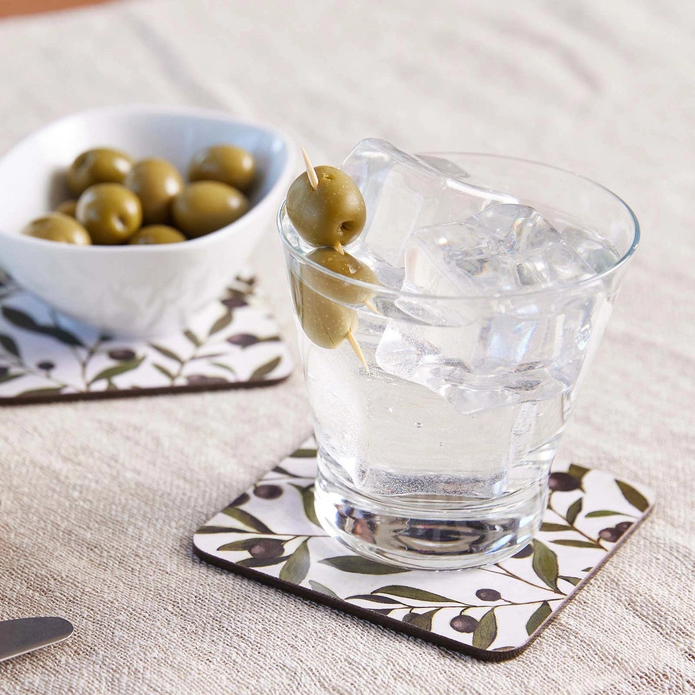 Mediterranean Olive Square Coasters, Set of 4