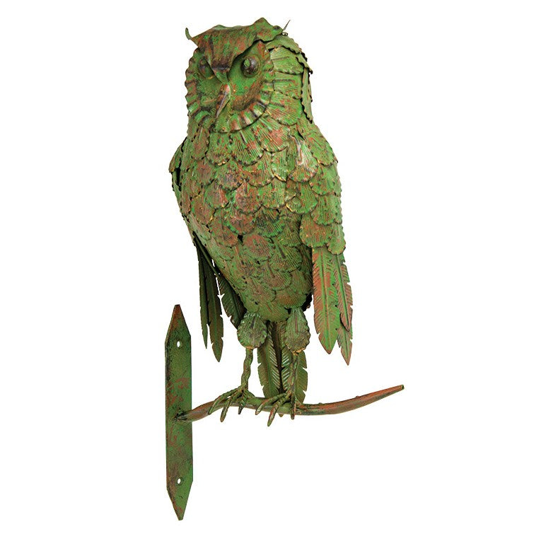 Tall Green Metal Perched Wall Mounted Owl