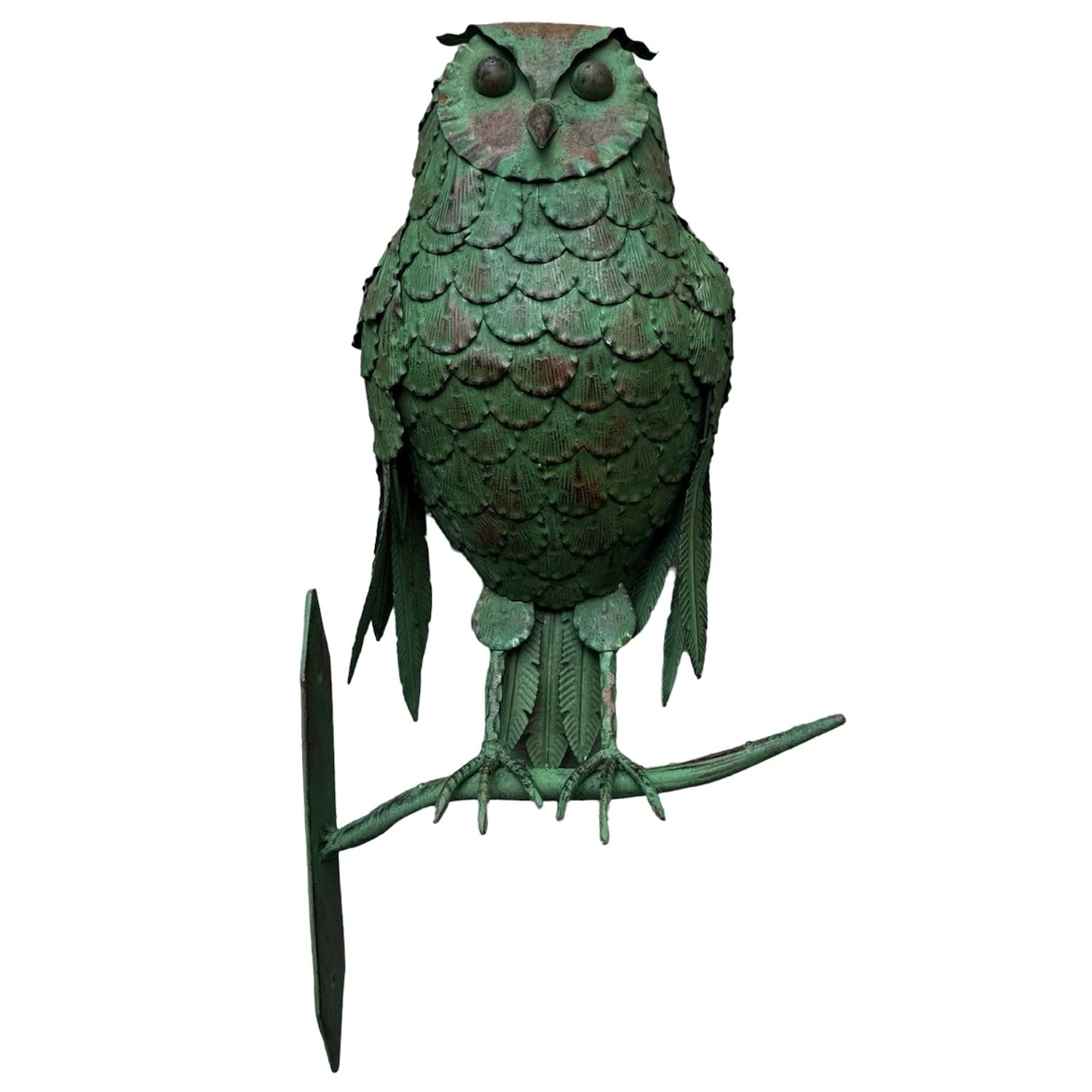 Tall Green Metal Perched Wall Mounted Owl