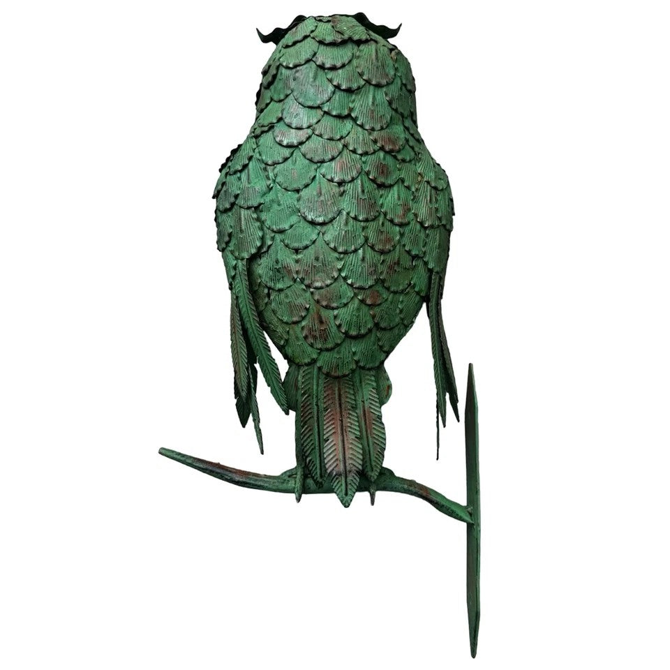 Tall Green Metal Perched Wall Mounted Owl