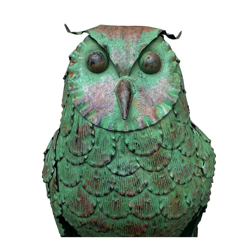 Tall Green Metal Perched Wall Mounted Owl