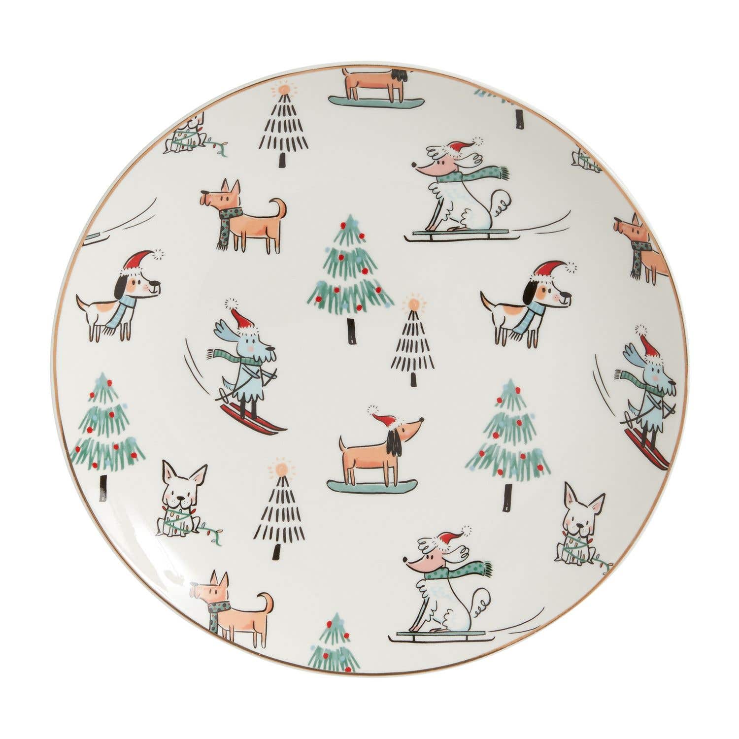 Pupski Winter Dog Skiing & Sledding Dish Plate (Set of 4)
