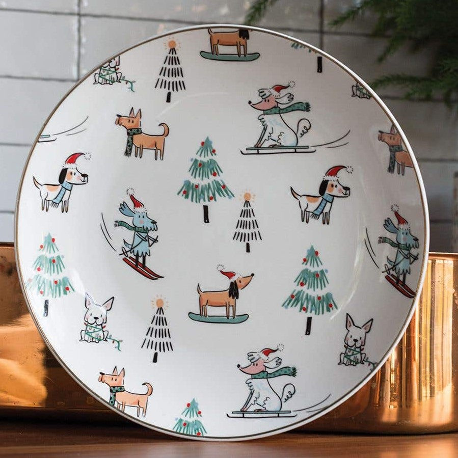 Pupski Winter Dog Skiing & Sledding Dish Plate (Set of 4)