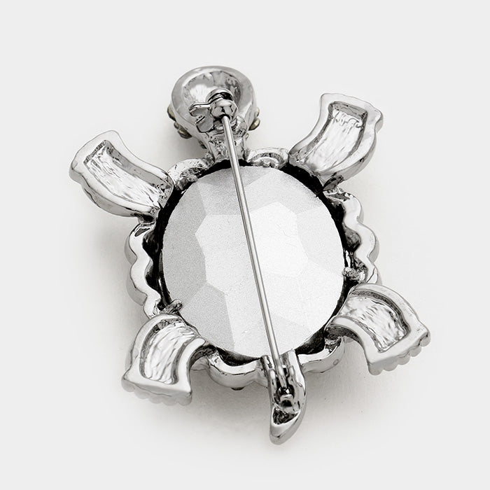 Rhinestone Paved Turtle Pin Brooch (Black)
