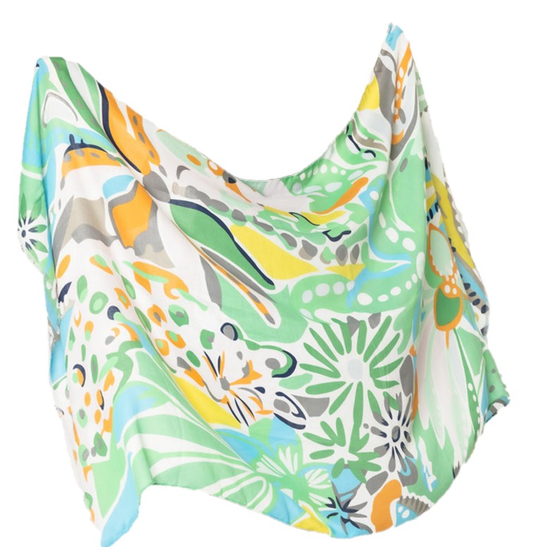 Tropical Leaf Floral Scarf Shawl (Green, Orange)
