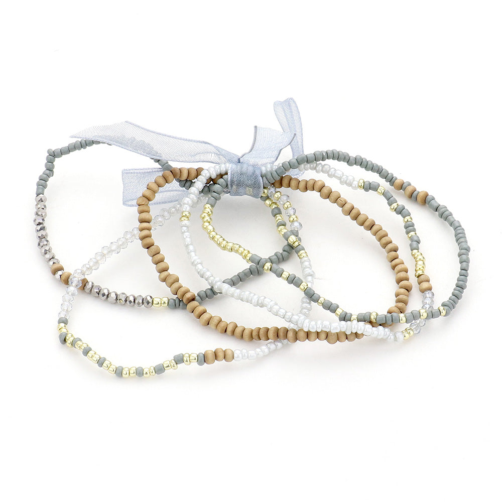 Wood Beaded Stretch Bracelets (Set of 5)